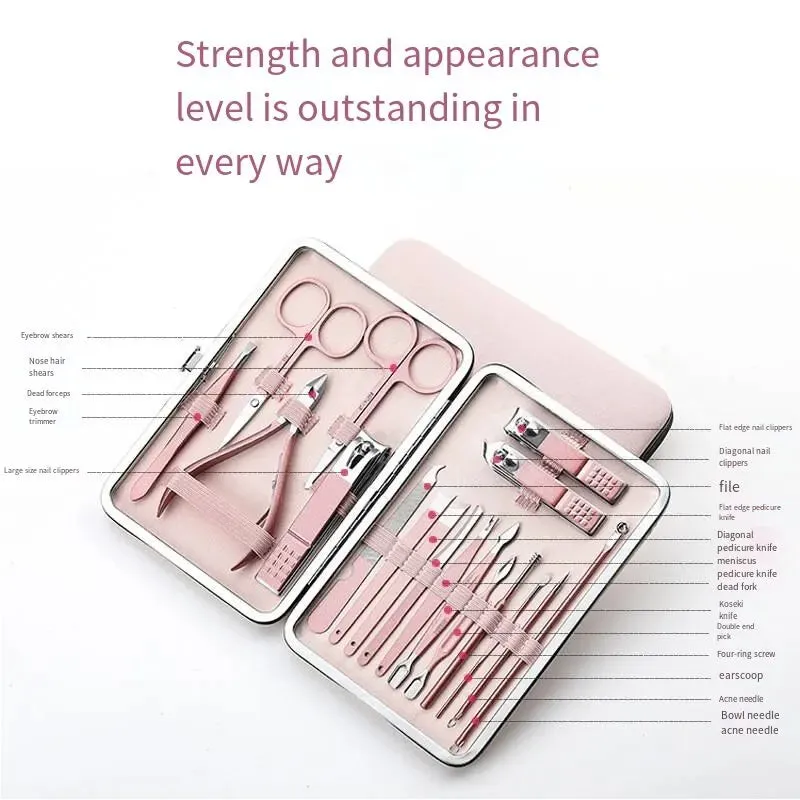 18 Piece Rose Gold Manicure Set with Nail Clippers Scissors and Ear Spoon for Men