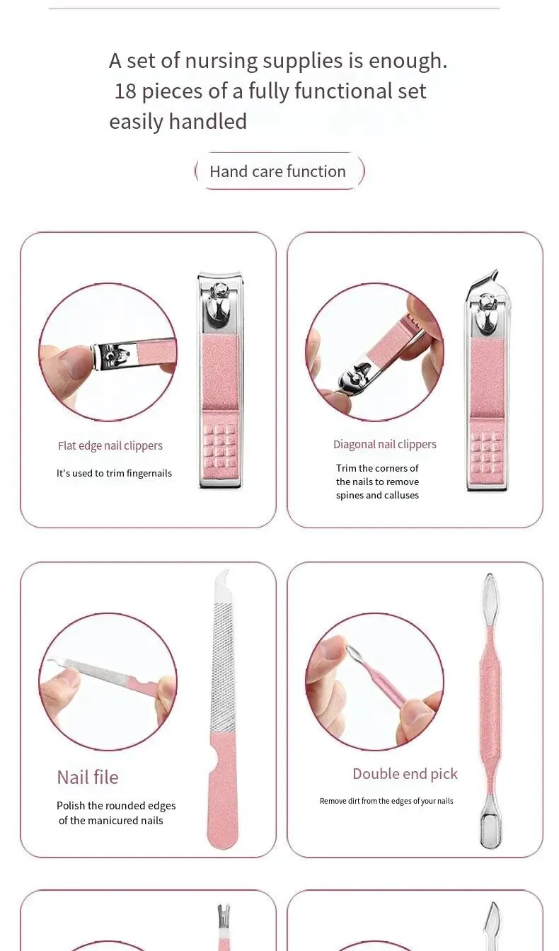 18 Piece Rose Gold Manicure Set with Nail Clippers Scissors and Ear Spoon for Men