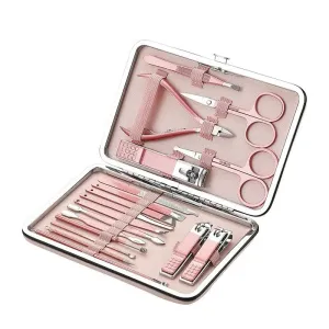 18 Piece Rose Gold Manicure Set with Nail Clippers Scissors and Ear Spoon for Men