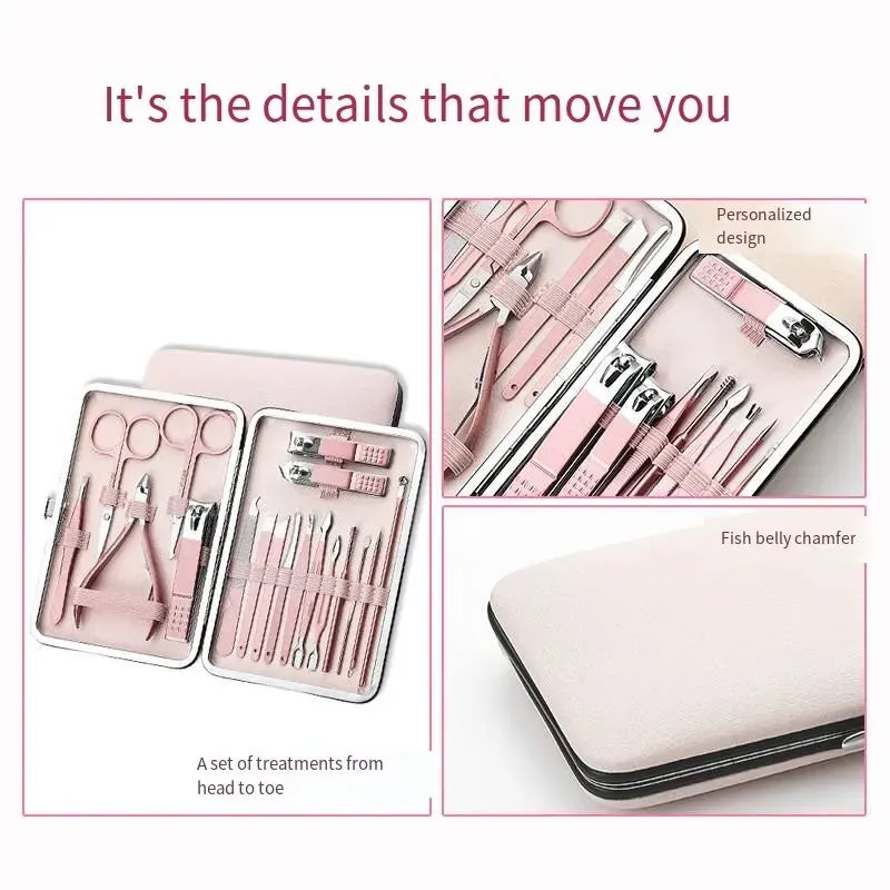 18 Piece Rose Gold Manicure Set with Nail Clippers Scissors and Ear Spoon for Men