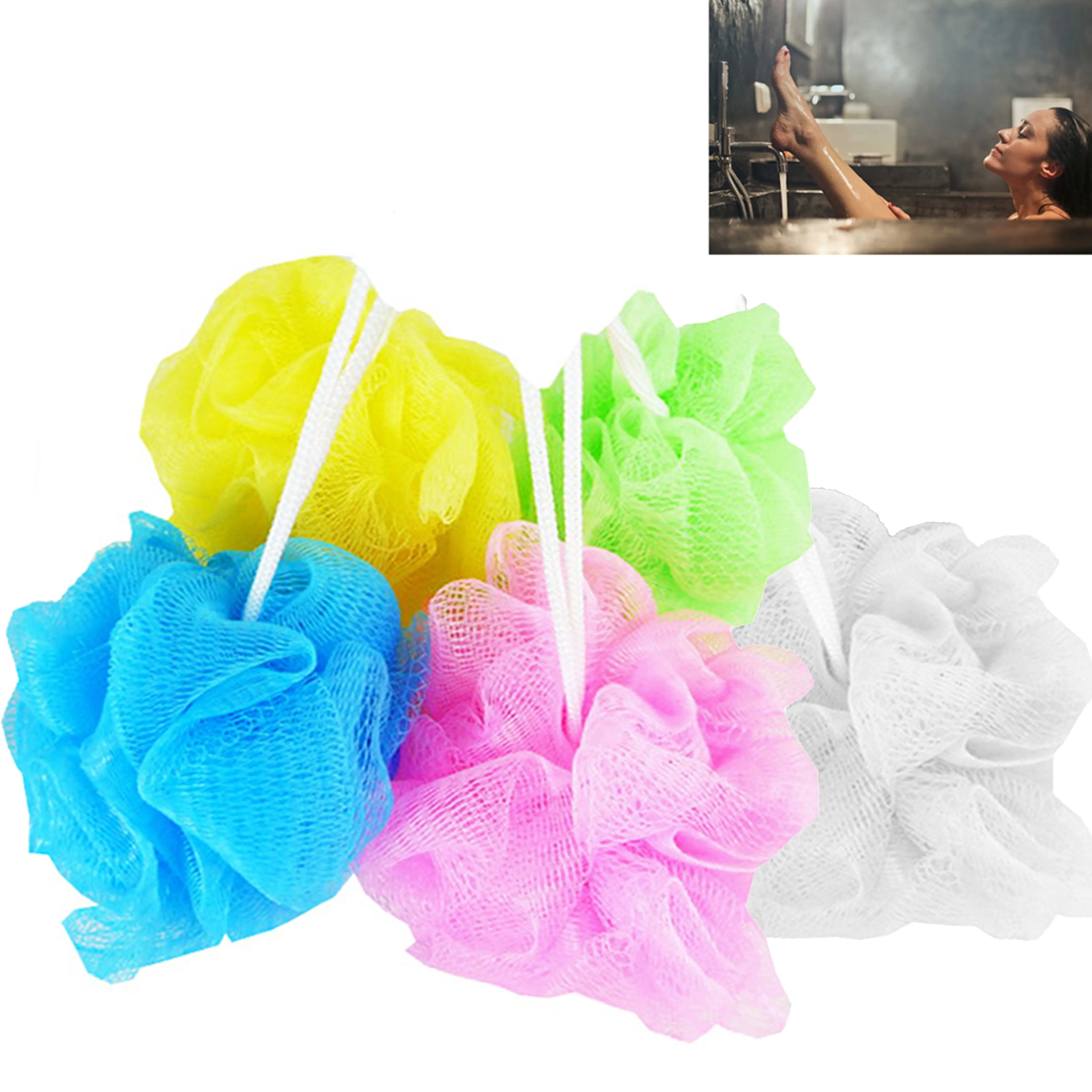 6 Loofah Bath Shower Sponge Scrub Pouf Mesh Brush Ball Exfoliating Body Scrubber
