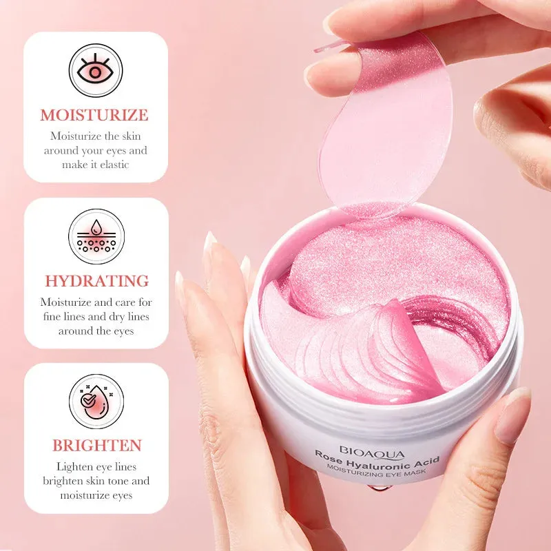 60 Piece Bioaqua Rose Hyaluronic Acid Eye Mask Anti Dark Circles & Bags Moisturizing & Anti Aging Patches For Eyes