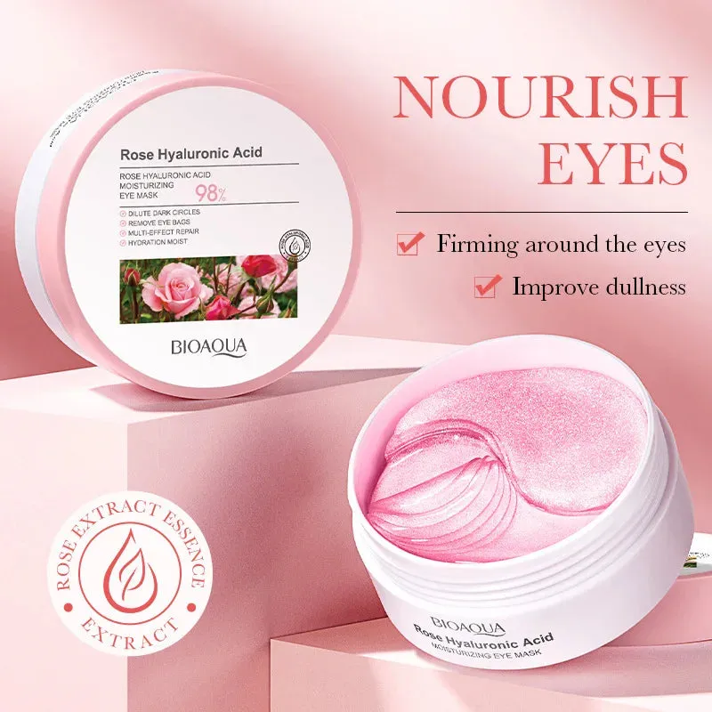 60 Piece Bioaqua Rose Hyaluronic Acid Eye Mask Anti Dark Circles & Bags Moisturizing & Anti Aging Patches For Eyes