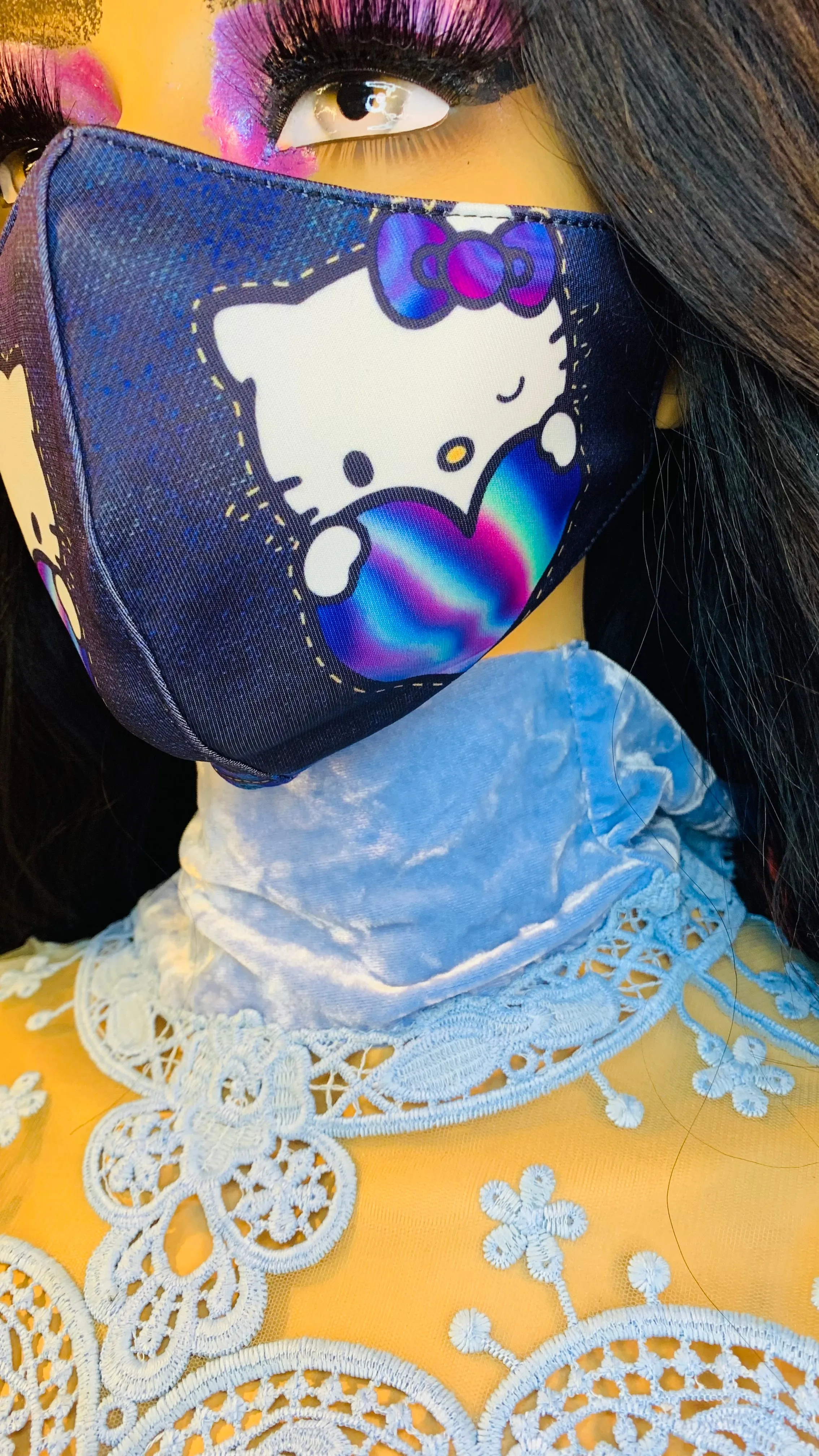 Hello Kitty Heart Denim Face Mask