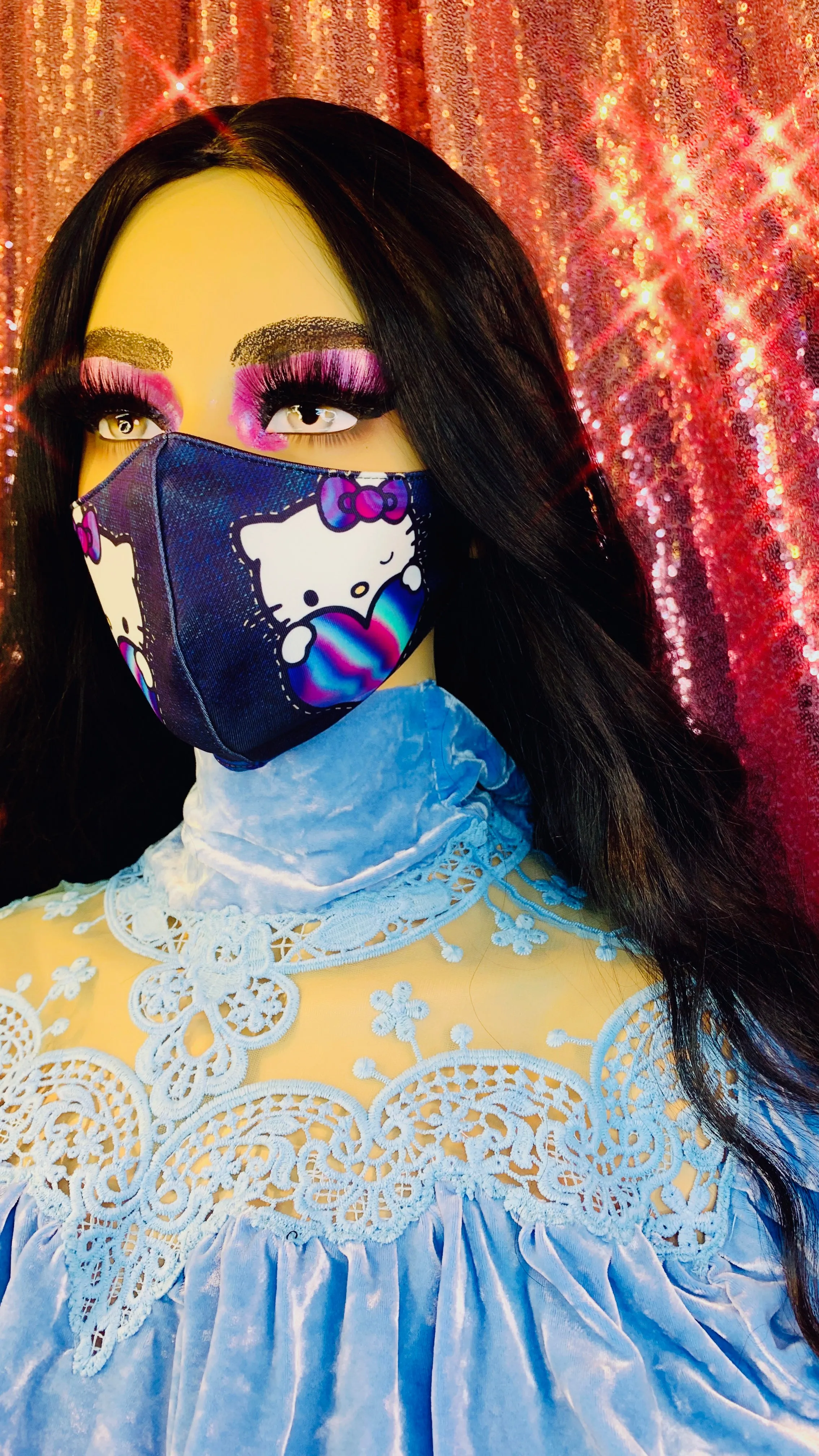 Hello Kitty Heart Denim Face Mask