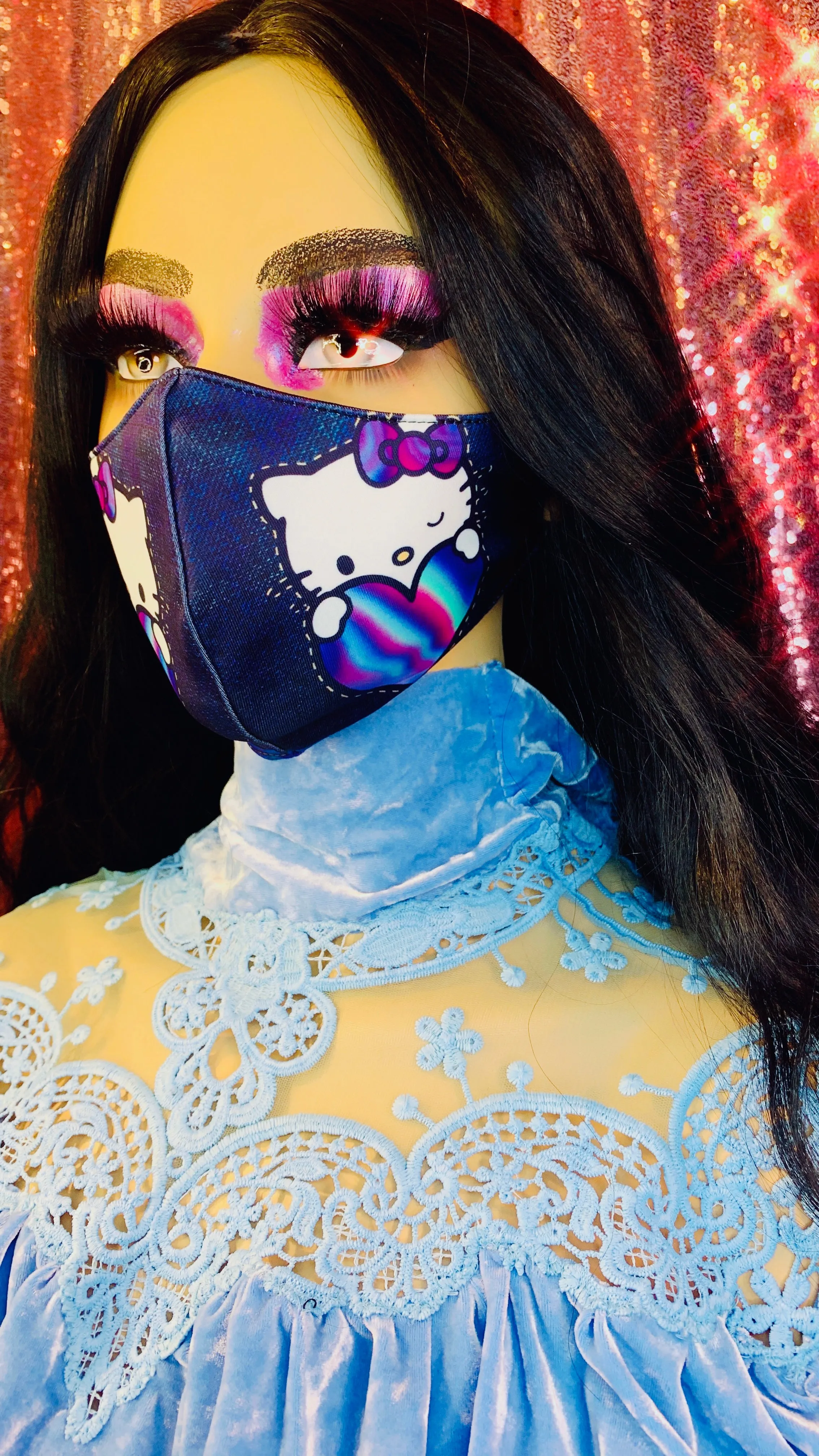 Hello Kitty Heart Denim Face Mask