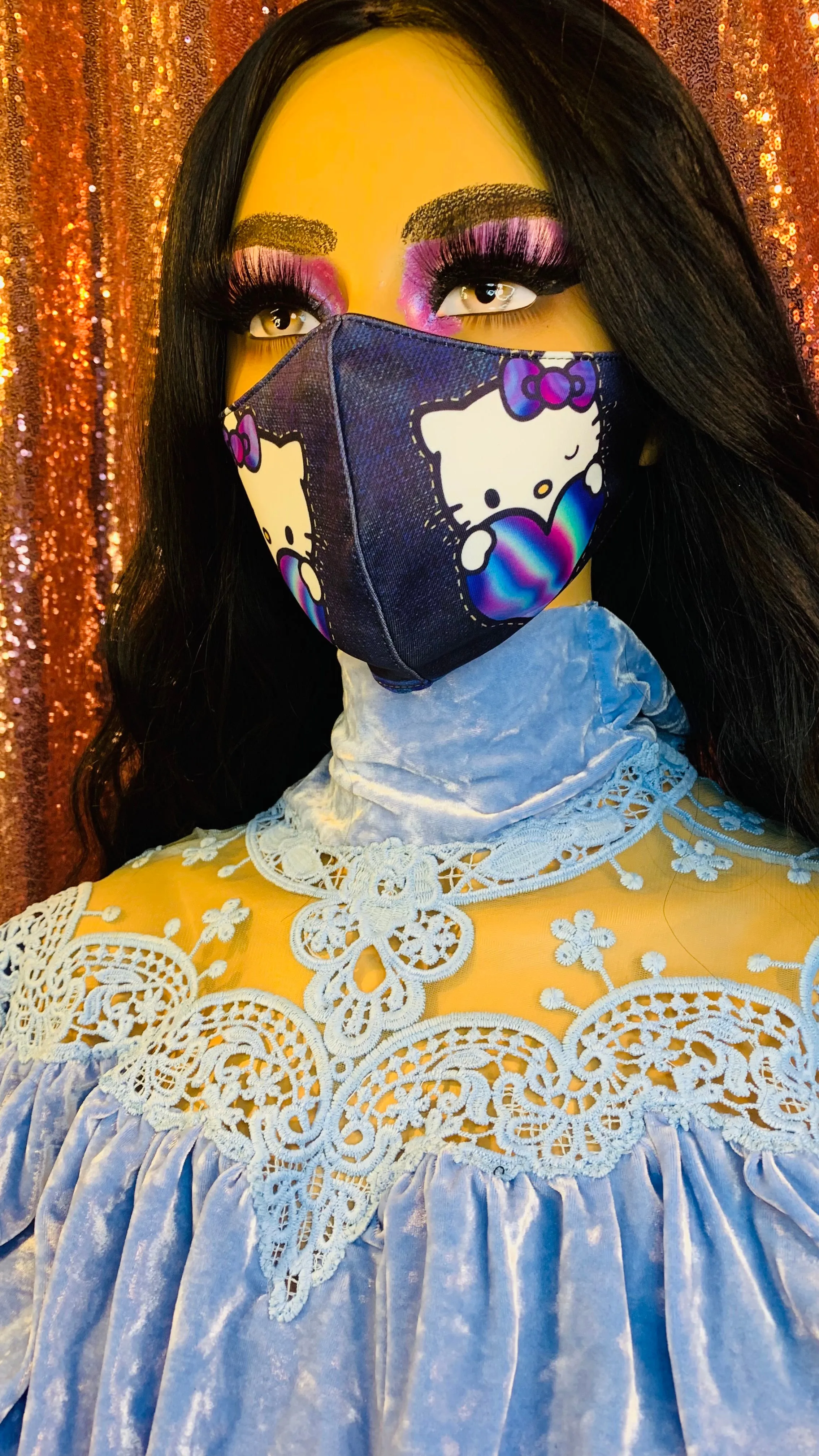 Hello Kitty Heart Denim Face Mask