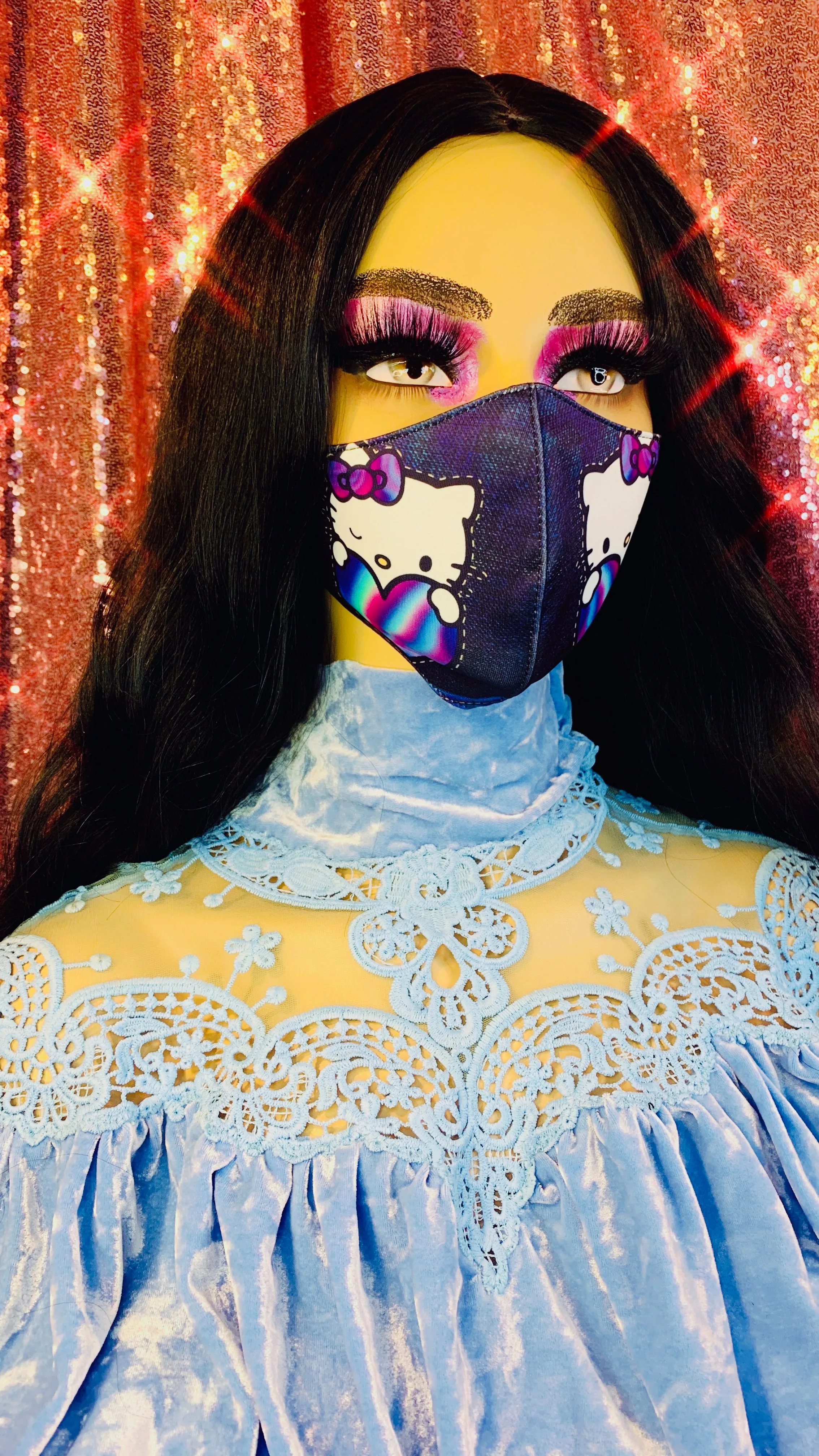 Hello Kitty Heart Denim Face Mask