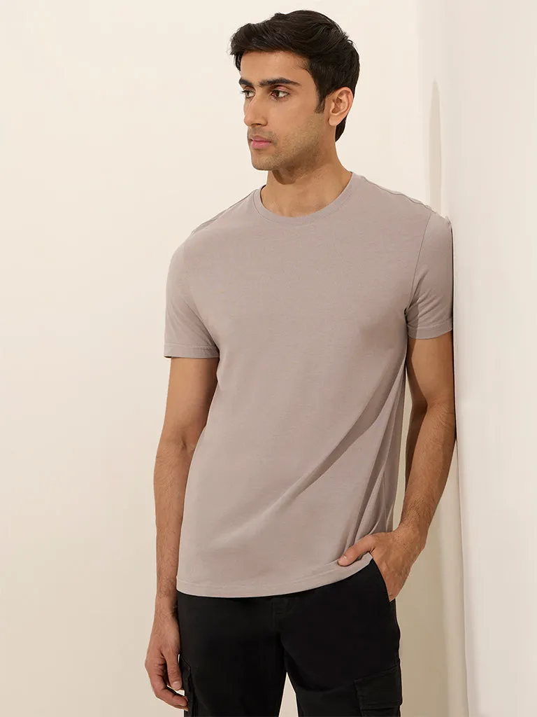 WES Casuals Light Grey Slim-Fit Cotton T-Shirt