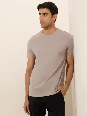WES Casuals Light Grey Slim-Fit Cotton T-Shirt